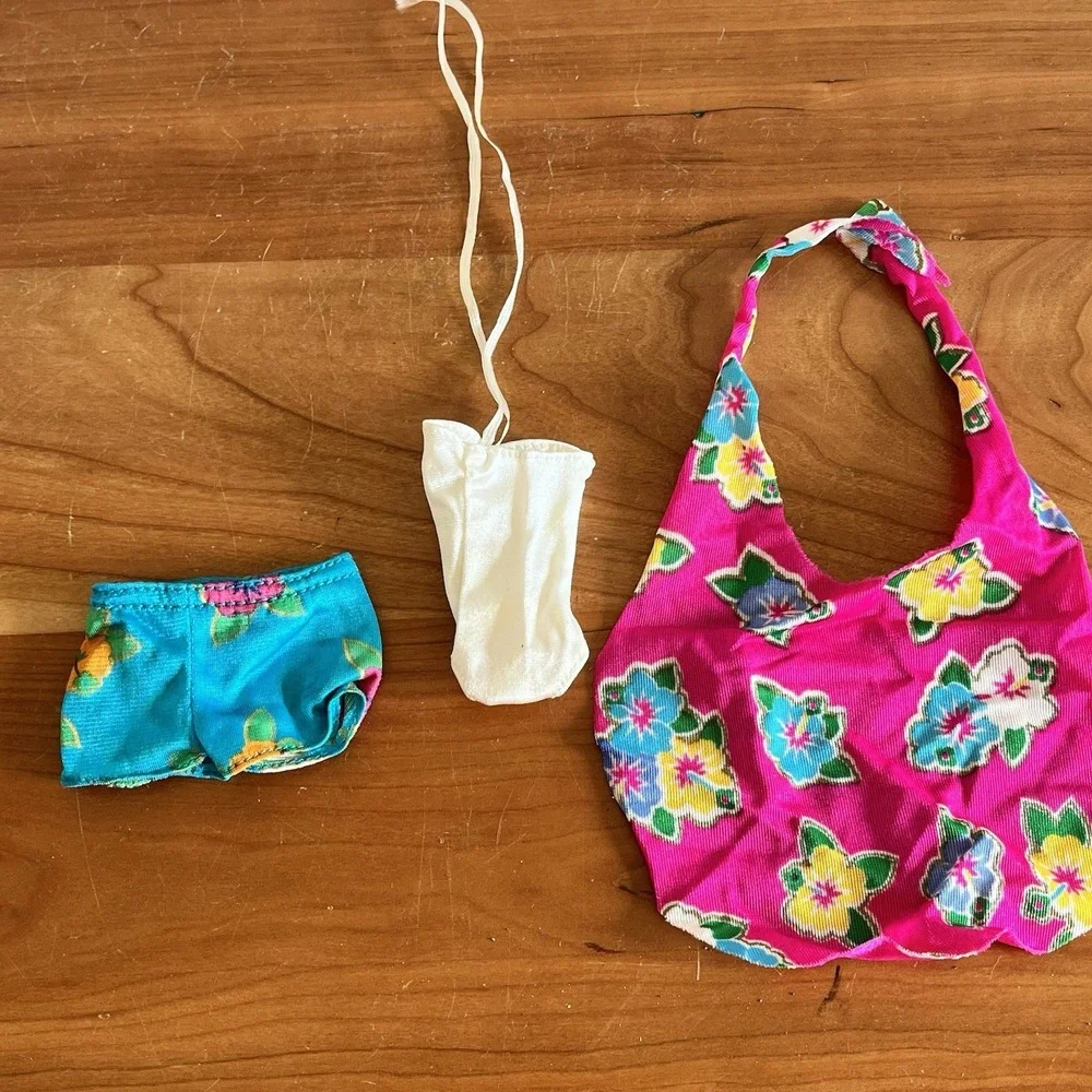 Vintage 1987 Island Fun Barbie Swimsuit‎  & Wrap Skirt & Island Fun Ken Shorts